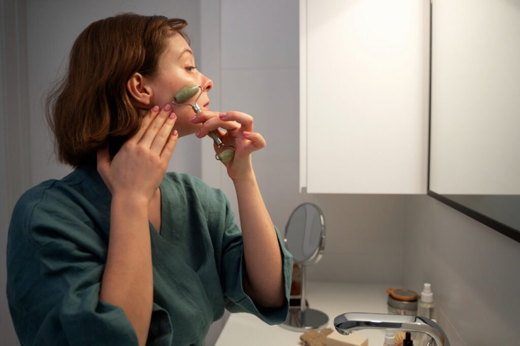 Person gently cleansing their face for a healthy glowing skin routine