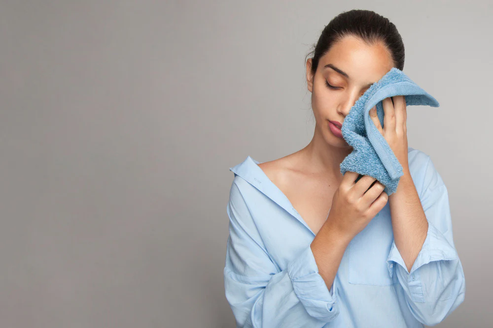 Woman following skincare routine tips for glowing skin